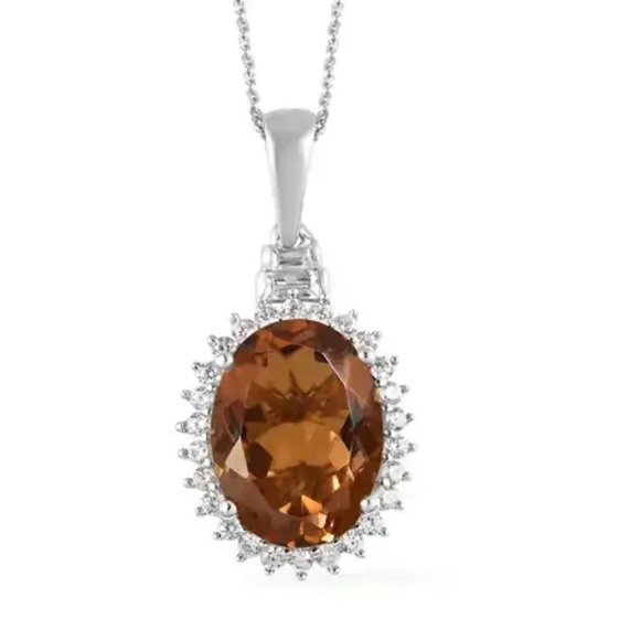 Autumn Alexite & Natural White Zircon Halo Pendant & Necklace - Picture 5 of 8